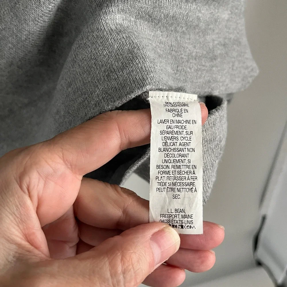 LL Bean Mens XL Gray Cotton Cashmere Crewneck Sweater OJDG1 Long Sleeve